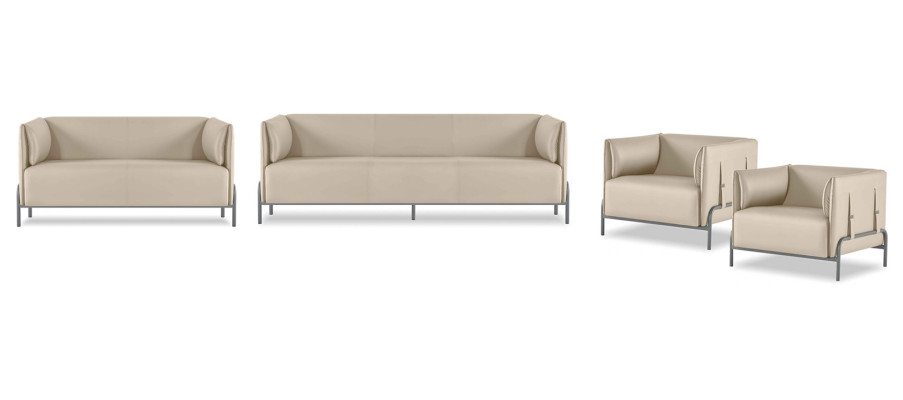 Tapicería de piel sintética beige Conjunto de asientos lujosos para 3 personas 2 sillones de dos plazas 4 piezas