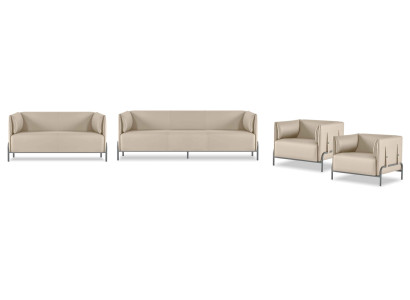 Tapicería de piel sintética beige Conjunto de asientos lujosos para 3 personas 2 sillones de dos plazas 4 piezas
