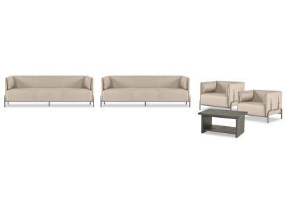 Set de sala de estar de 5 piezas en beige, 2 sofás de 3 plazas, 2 sillones grises, mesa de centro moderna.