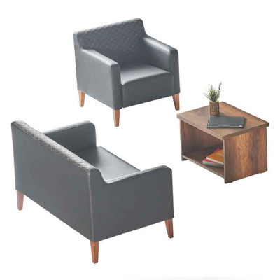 Juego de muebles para estudio de 3 piezas, sofá de 2 plazas, sillón, mesa de centro, negro, marrón, moderno.