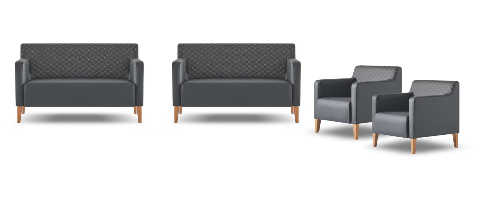 Conjunto de estudio 4 piezas 2x Sillón de dos plazas 2x Sillón Negro Unicolor Moderno