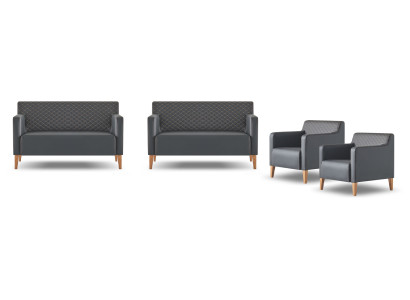 Conjunto de estudio 4 piezas 2x Sillón de dos plazas 2x Sillón Negro Unicolor Moderno