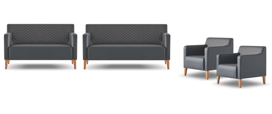 Juego de sala de estar de 4 piezas: sofá de 3 plazas, sofá de 2 plazas, 2 sillones negros.