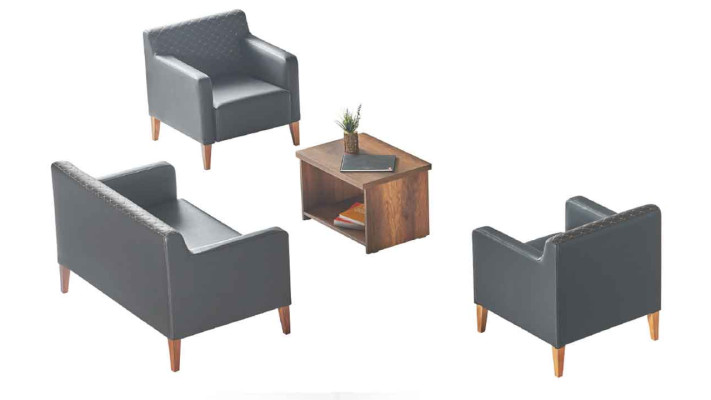Conjunto de estudio 4 piezas negro 2 plazas 2 sillones marrón mesa de centro