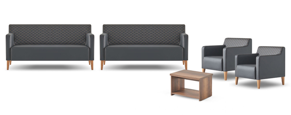 Set de estudio 5 piezas Negro 2x Sofá de 3 plazas 2x Sillón Marrón Mesa de centro