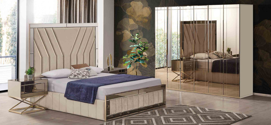 Dormitorio beige Cama Diseñador Cama doble Marco de cama de lujo Cama.