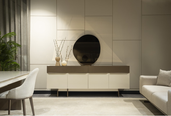 Mueble aparador de cocina marrón-beige, muebles de comedor de diseñador, cómoda de lujo.
