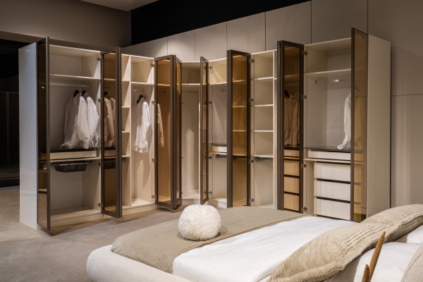 Diseñador armario blanco en forma de L Armario lujoso de cristal