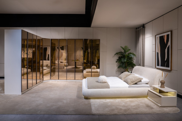 Diseñador armario blanco en forma de L Armario lujoso de cristal