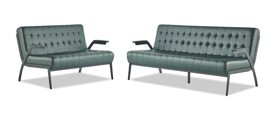 Sofá de cuero Chesterfield de 3 plazas y 2 plazas en verde, sofás de cuero modernos de madera.