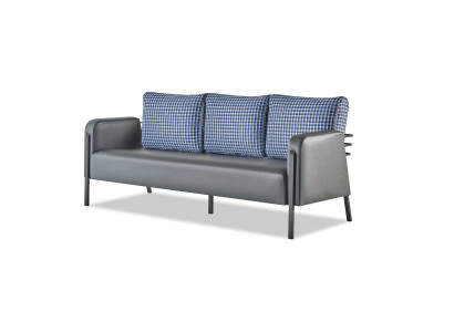 Sofá gris azul sillón cojín de 3 plazas moderno cojín de cuero acero inoxidable