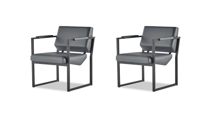 Silla de oficina Conjunto de sillón Negro Butaca Moderna de 1 plaza Cuero Acero inoxidable