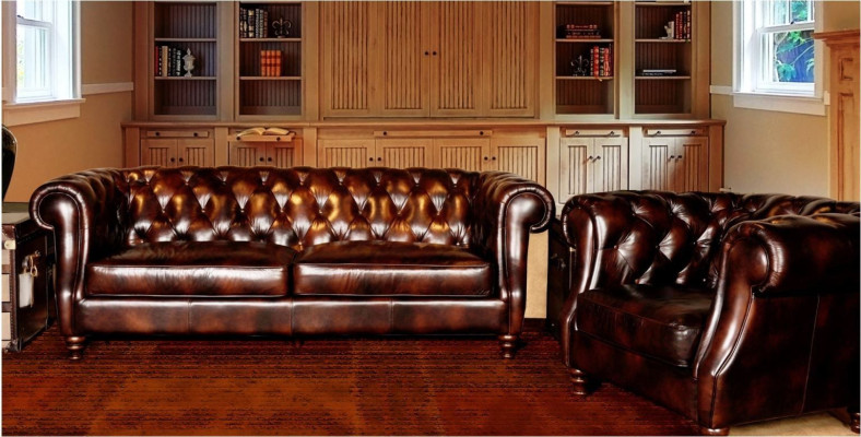 Sofá Chesterfield Big XXL Blackpool Sofá Cuero Artificial Textil Acolchado Conjunto