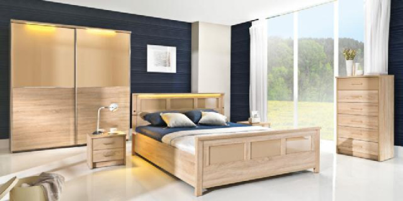 Dormitorio Conjunto de muebles de madera completo Cama Armario Cómoda Mesita de noche Cremona2