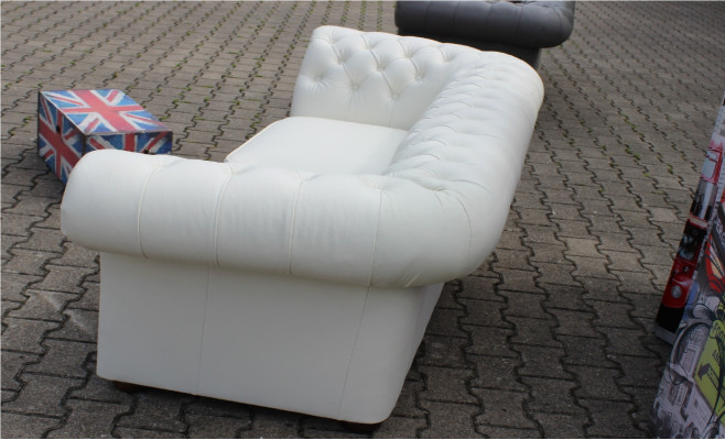 Sofá Chesterfield de 3 plazas, tapizado en cuero Napalón, conjunto de sofás nuevo.