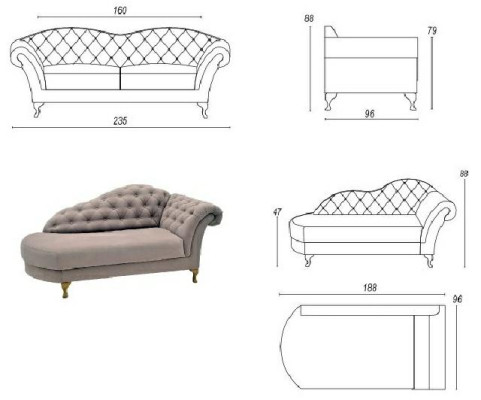 Chesterfield juego de sofás Set de sofá clásico con chaise lounge de estilo tradicional.