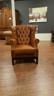 Chesterfield butaca de orejas sillón tapizado sofá de televisión de oficina 100% cuero genuino