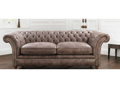 Chesterfield Sofá Sofá Tapizado Set de 3 plazas Asiento Cuero Tela 161013-24