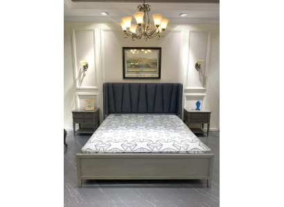 Diseño Dormitorio 3 piezas. Cama 2x Mesitas de noche Juego de camas Madera Mesita de noche Gris