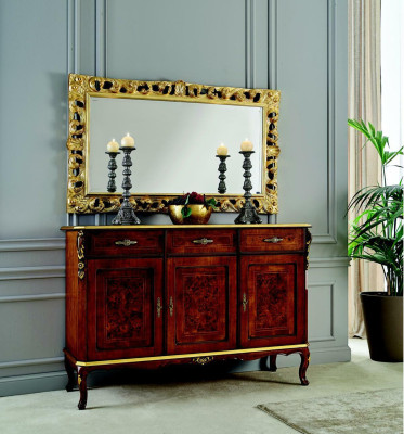 Diseño de muebles estilo barroco, cómoda y espejo de madera de estilo italiano, diseñador.