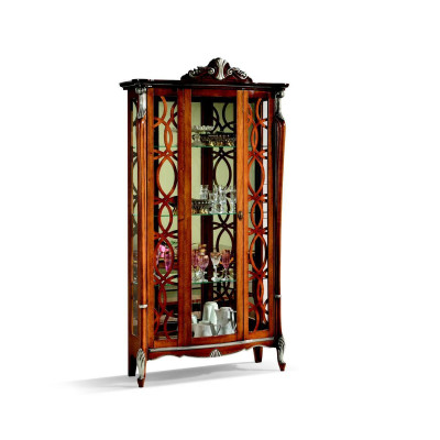 Muebles italianos de lujo diseño de madera barroco clásico estante de vitrina de cristal.