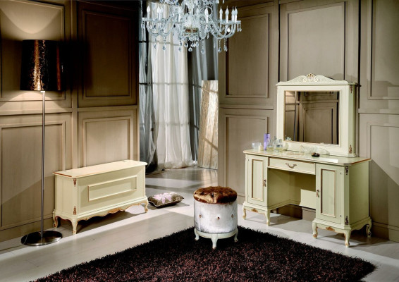 tocador estilo italiano, muebles estilo tocador, dormitorio, barroco, rococó, taburete nuevo