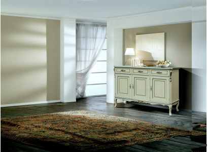 Muebles de madera de lujo de Italia en blanco. Gran aparador para sala de estar. Muebles nuevos.