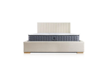 Cama beige cama doble de madera moderna cama elegante tapizada en tela dormitorio nuevo.