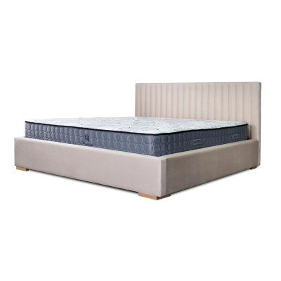 Cama beige cama doble de madera moderna cama elegante tapizada en tela dormitorio nuevo.