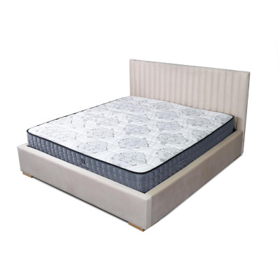Cama beige cama doble de madera moderna cama elegante tapizada en tela dormitorio nuevo.