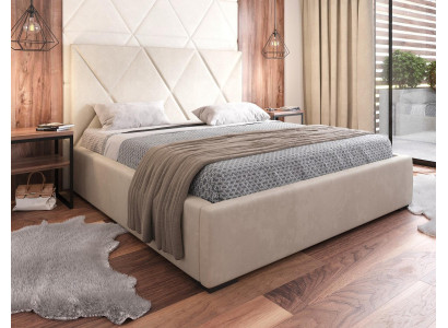 Cama beige Cama doble Estilo elegante Cama tapizada Tela Dormitorio Moderno Nuevo.