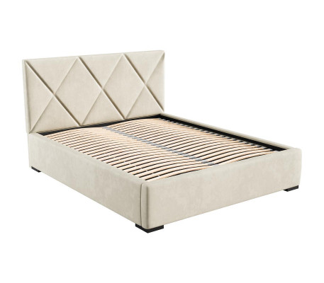 Cama beige Cama doble Estilo elegante Cama tapizada Tela Dormitorio Moderno Nuevo.
