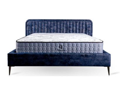 Cama azul Cama doble Dormitorio Madera Muebles Diseño Elegante Tela de tapicería Nueva