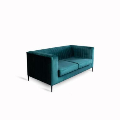 Sofá de 2 plazas verde elegante de diseño moderno de lujo con estructura de madera y tapizado de tela nuevo.