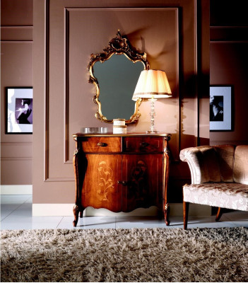 Muebles de lujo estilo barroco, conjunto de 2 piezas: cómoda con espejo, madera de lujo italiana.