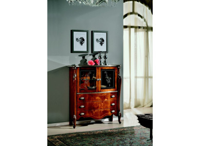 Muebles lujosos de madera y vidrio en estilo barroco, armario, cómoda, armarios de diseñador.