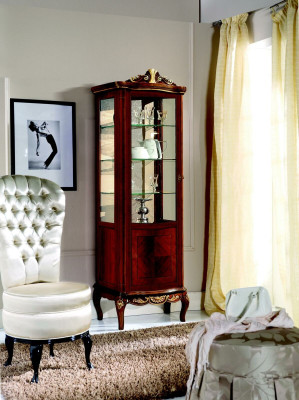 Muebles clásicos de madera marrón Vitrina Elegante armario vitrina de lujo Muebles italianos