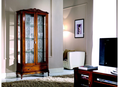 Diseñador de lujo vitrina de madera marrón 2 puertas de vidrio 1 cajón Muebles italianos