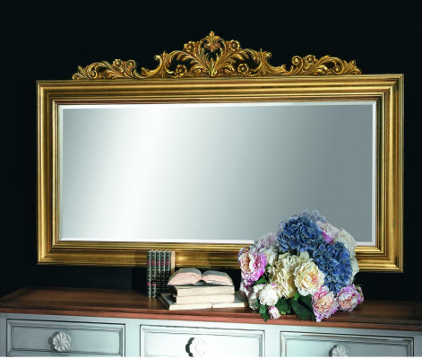 Espejo con marco de madera Gran espejo de pared Lujo Diseñador clásico Barroco Rococó Madera