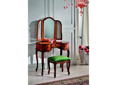 Muebles italianos de madera de lujo de 2 piezas: tocador y taburete barroco para el dormitorio.