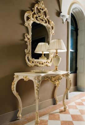 Mesa de consola Espejo Aparador conjunto de 2 piezas Nuevo Madera Muebles italianos Estilo barroco