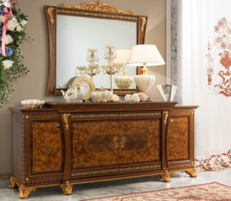 Conjunto de cómodas muebles italianos 2 piezas cómoda con espejo madera maciza aparador
