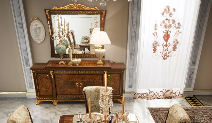 Conjunto de cómodas muebles italianos 2 piezas cómoda con espejo madera maciza aparador