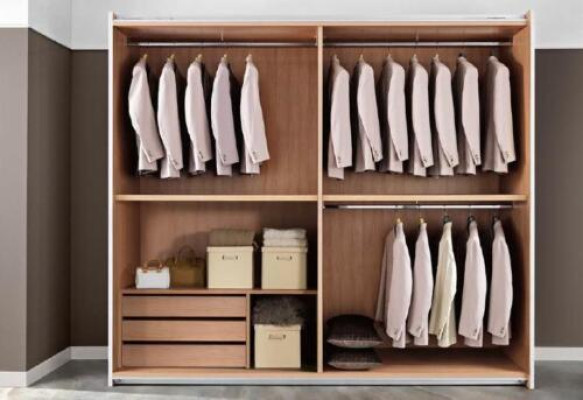 Armario con puertas correderas, armario de dormitorio, armarios de madera de diseño moderno.