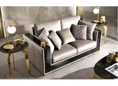 Sofá de 2 plazas de diseño moderno, tapizado en tela, sofás, muebles de asiento, conjunto de sala de estar en gris.