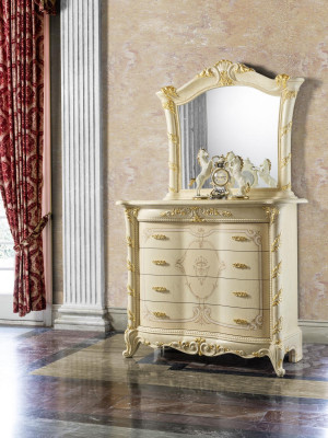 Juego de cómodas Muebles italianos de 2 piezas. Cómoda de madera maciza con espejo Aparador