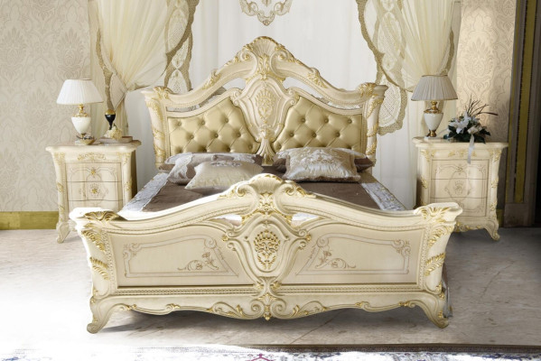 Chesterfield Dormitorio Muebles de estilo barroco Clásico de tela Cama de lujo
