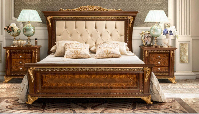 Cama doble de madera maciza para dormitorio diseño cama MobilPiu Luxury.