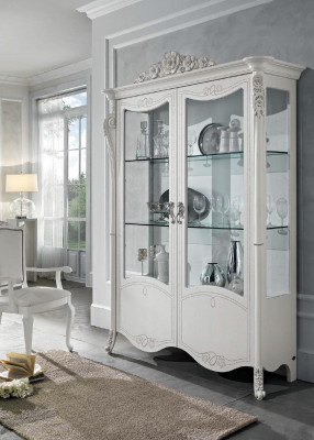 Vitrina Blanca Mueble de Vidrio Diseño Clásico Armario de Lujo Muebles de Madera Vitrinas Nuevas