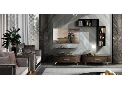 Conjunto de estantería para sala de estar de 4 piezas. Diseño de pared de sala, armario, mueble bajo RTV.